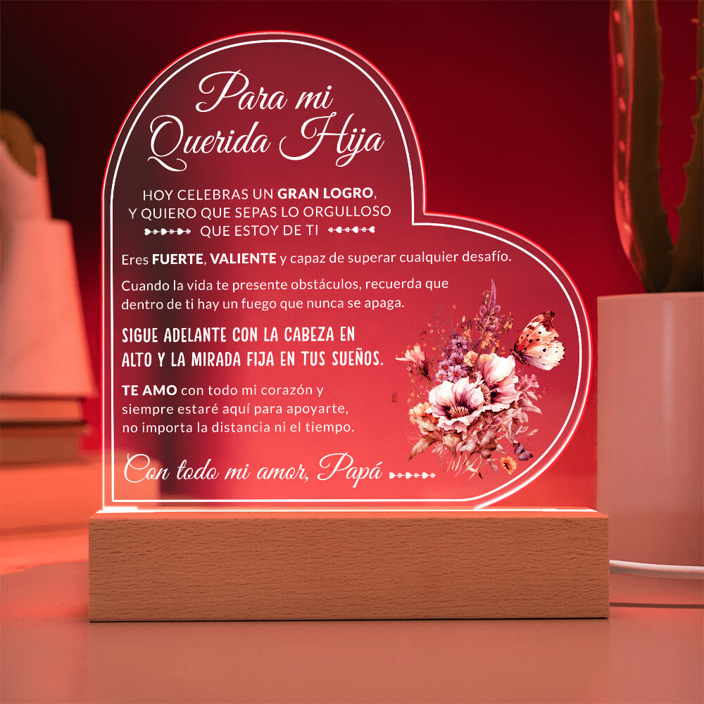 Acrylic Heart Led - Para mi hermosa hija lampara con mensaje de amor para graduacion acrylic heart led