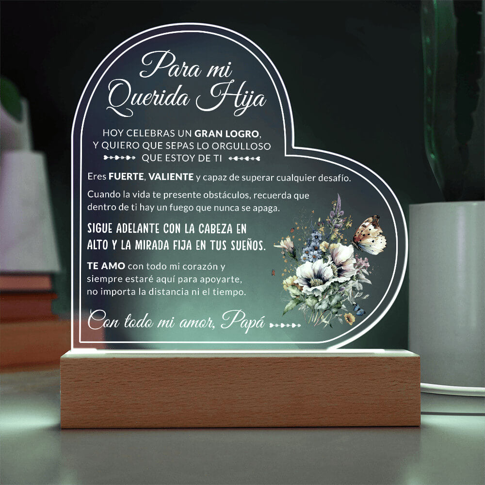 Acrylic Heart Led - Para mi hermosa hija lampara con mensaje de amor para graduacion acrylic heart led