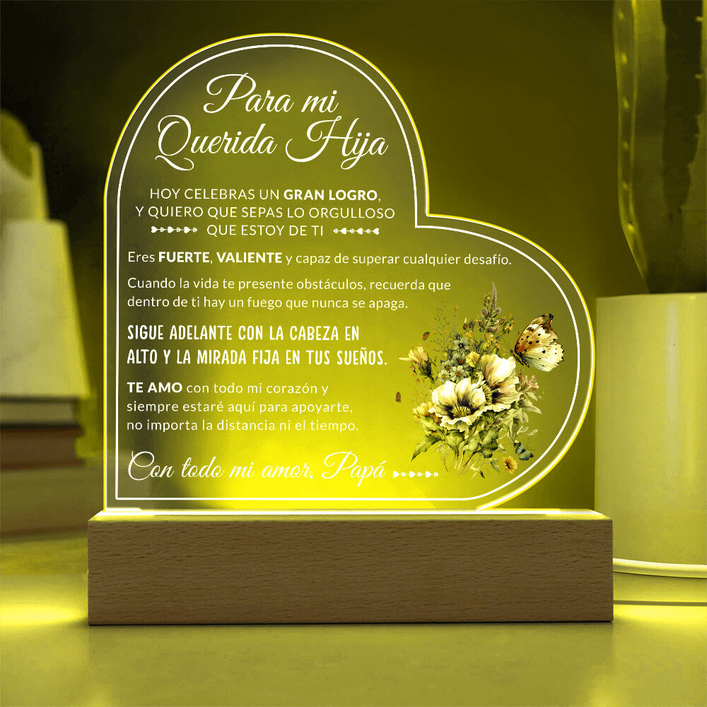 Acrylic Heart Led - Para mi hermosa hija lampara con mensaje de amor para graduacion acrylic heart led