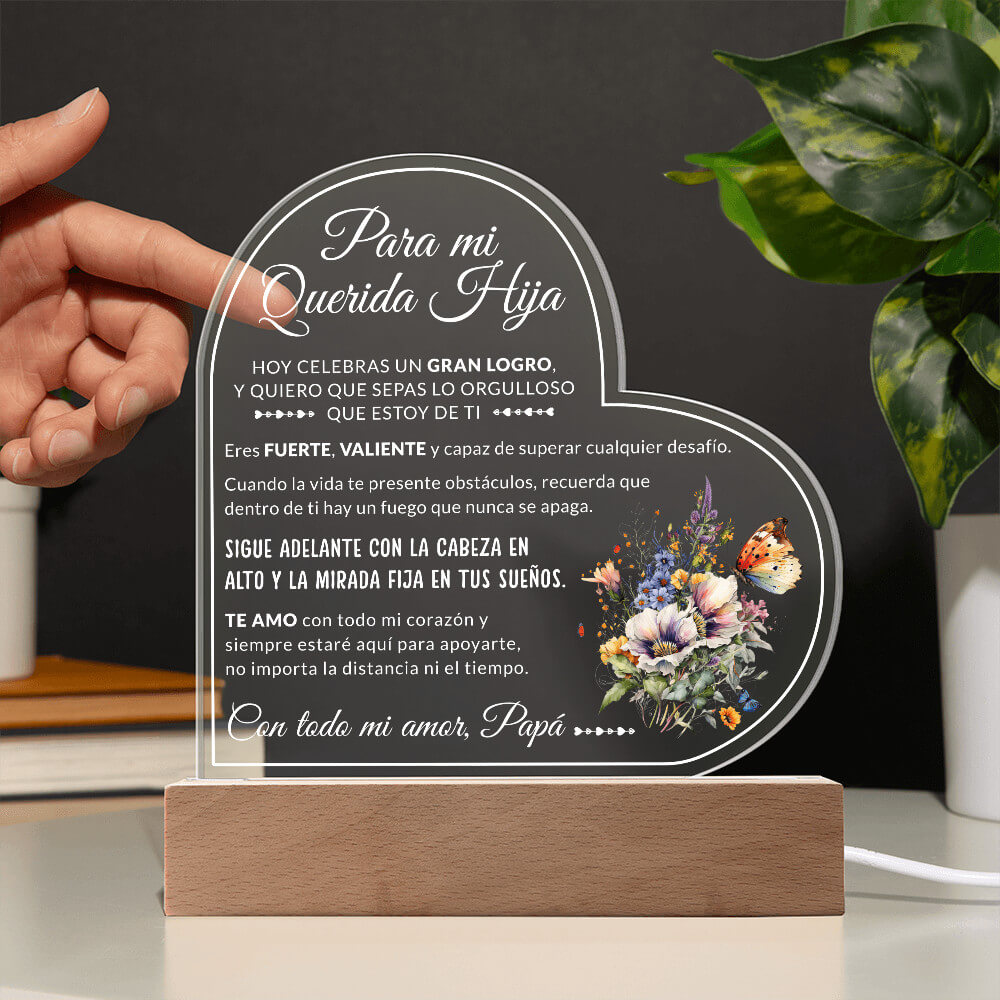 Acrylic Heart Led - Para mi hermosa hija lampara con mensaje de amor para graduacion acrylic heart led