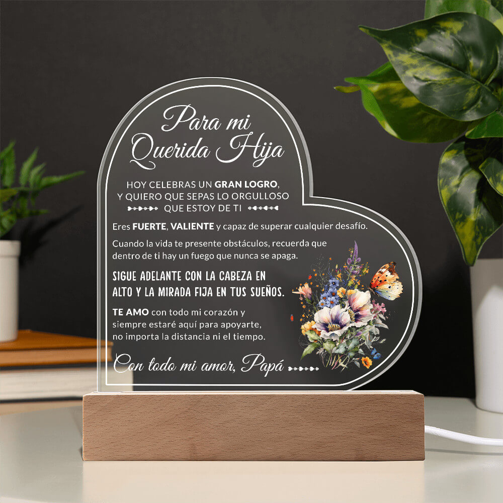 Acrylic Heart Led - Para mi hermosa hija lampara con mensaje de amor para graduacion acrylic heart led