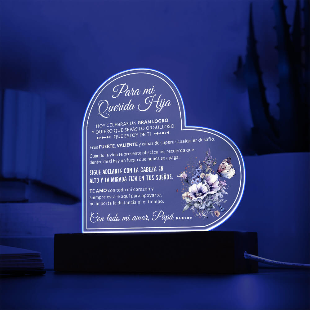 Acrylic Heart Led - Para mi hermosa hija lampara con mensaje de amor para graduacion acrylic heart led