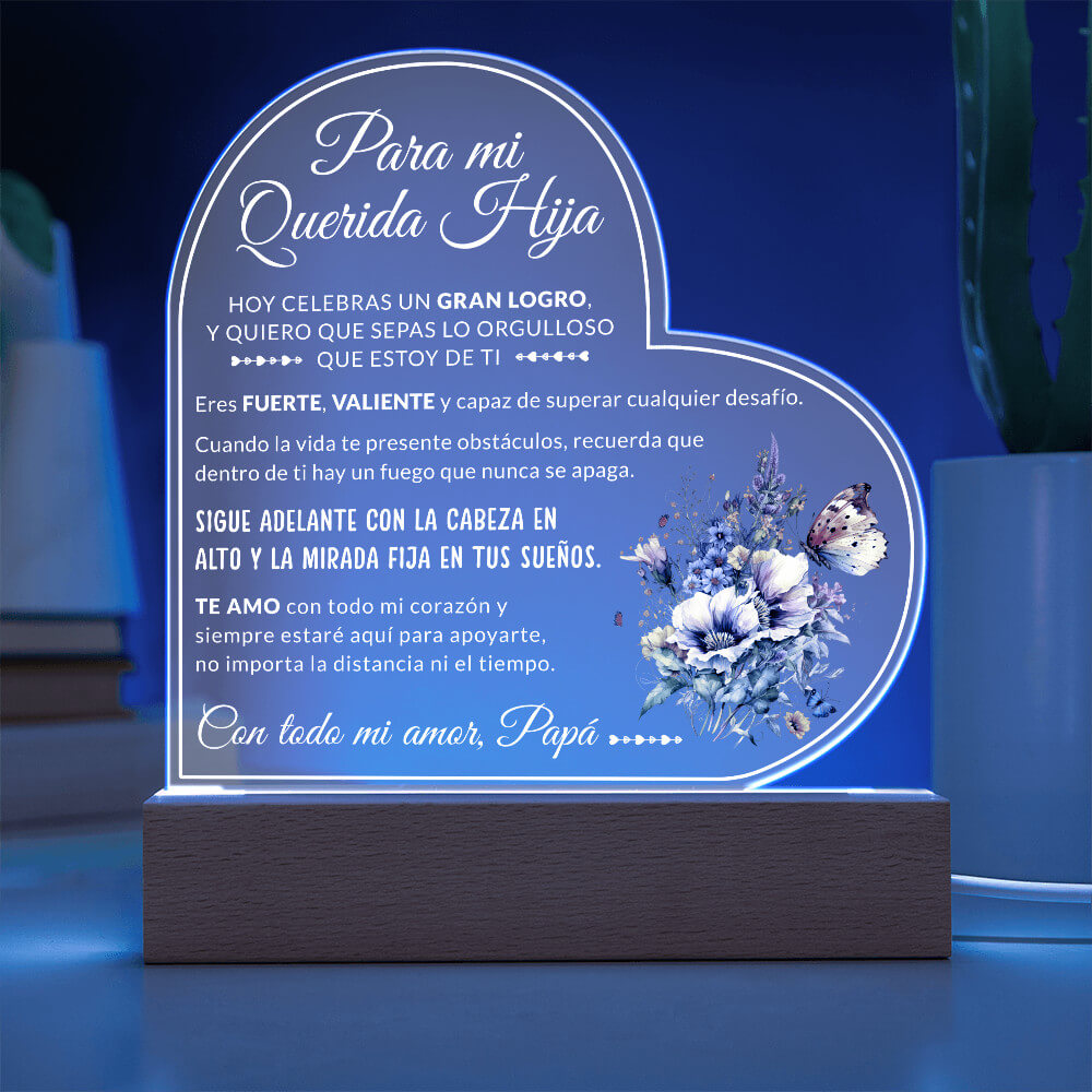 Acrylic Heart Led - Para mi hermosa hija lampara con mensaje de amor para graduacion acrylic heart led